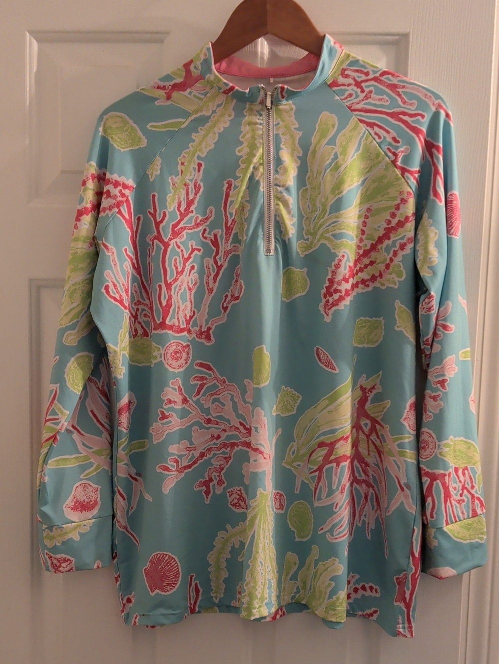 AnaClare Active Floral Zip Pullover Blue & Pink XXL Like New